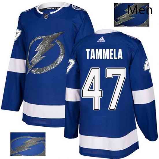 Mens Adidas Tampa Bay Lightning 47 Jonne Tammela Authentic Royal Blue Fashion Gold NHL Jersey